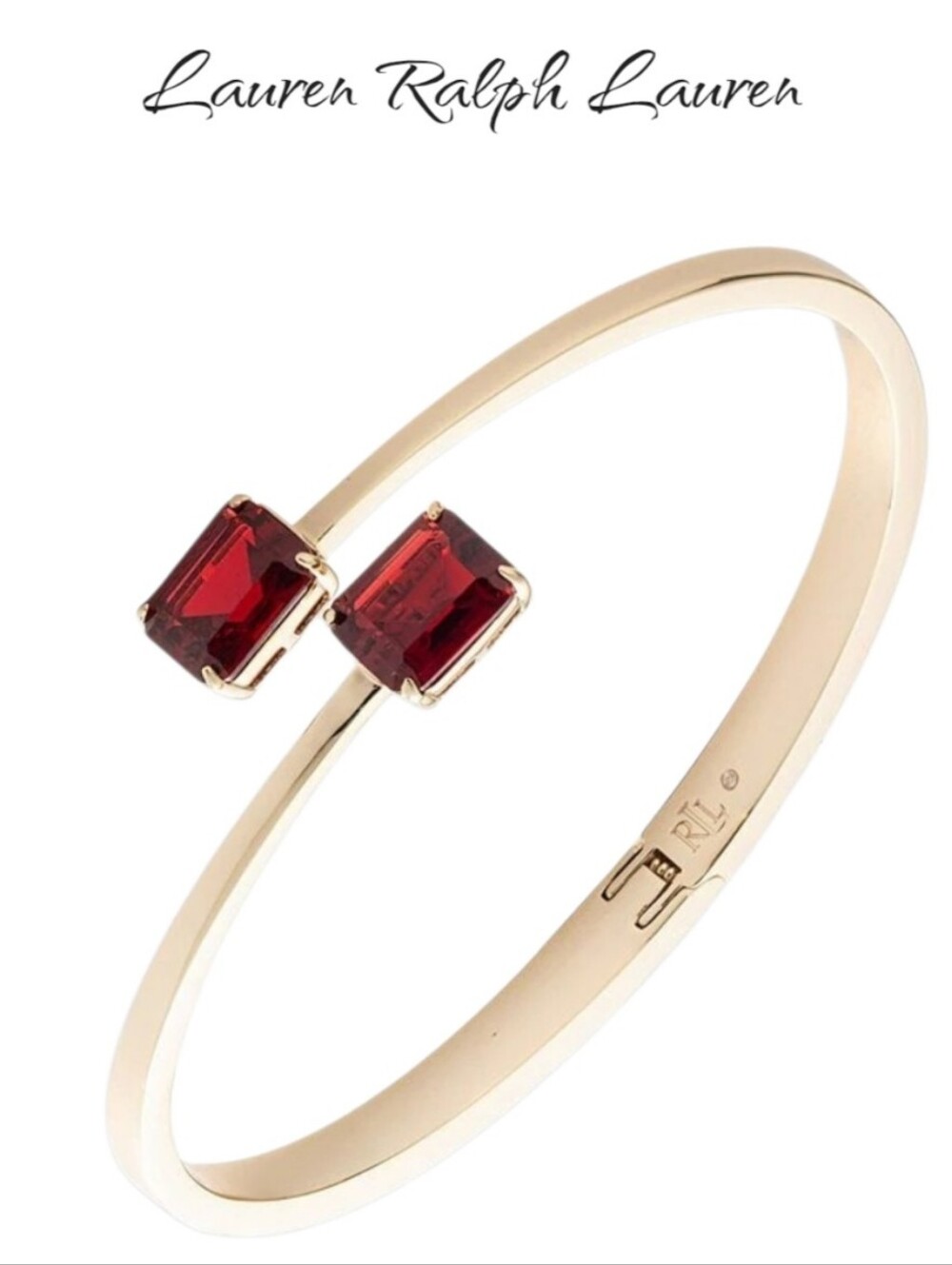 Lauren Ralph Lauren Gold Tone Red Bypass Cuff Bangle Bracelet